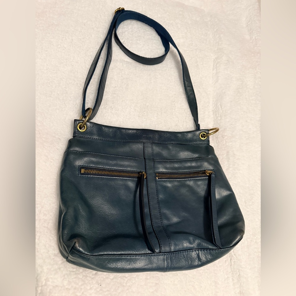 Fossil Teal Leather Shoulder Bag with Gold-Tone Hardware
